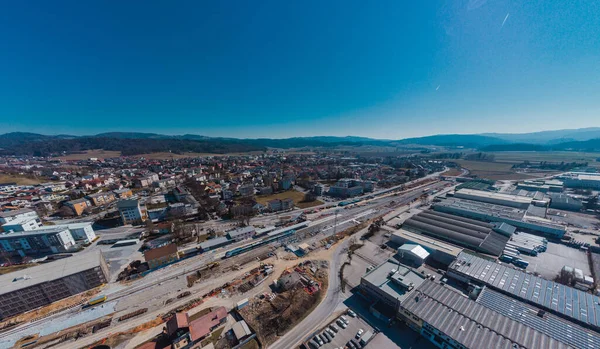 Stazione Ferroviaria Grosuplje Slovenia Fase Ristrutturazione Visibile Nuovo Tracciato Treni — Foto Stock