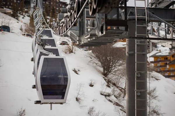 Cabin Gondola Pulse Movement Action Four Cabins Row Connected Together — Stock Photo, Image