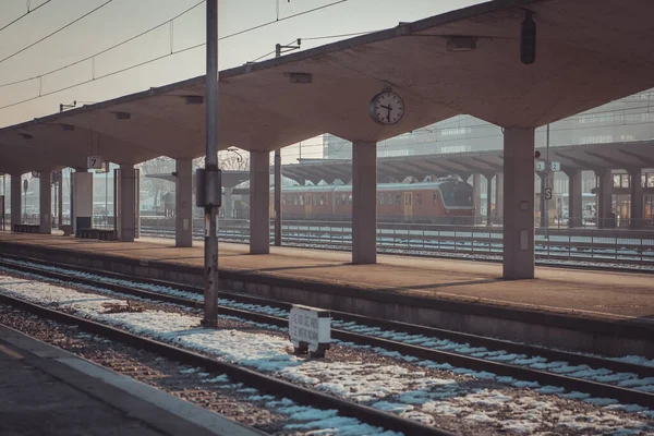 Kış Zamanı Ljubljana Tren Istasyonundan Sabah Sahnesi Tren Istasyonunda Soğuk — Stok fotoğraf