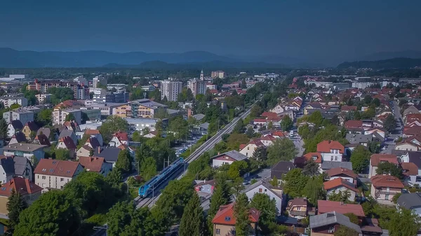 Moderno Trem Dois Andares Para Viajar Rede Ferroviária Eslovena Está — Fotografia de Stock