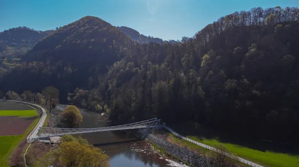 Nowoczesny Most Dla Rowerów Rzece Savinja Regionie Celje Ścieżce Rowerowej — Zdjęcie stockowe