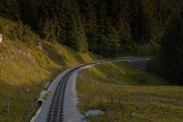 Straight Track Narrow Cog Railway Shafberg Mountain Upper Austria Romantic — Fotografia de Stock