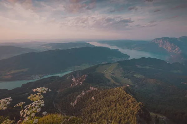 Vista Dalla Cima Del Monte Schafberg Verso Laghi Mondsee Attersee — Foto Stock