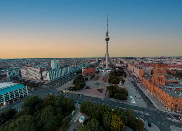 Aerial Drone View Alexanderplatz Berlin Classical Meeting Place Tourist Point — стоковое фото