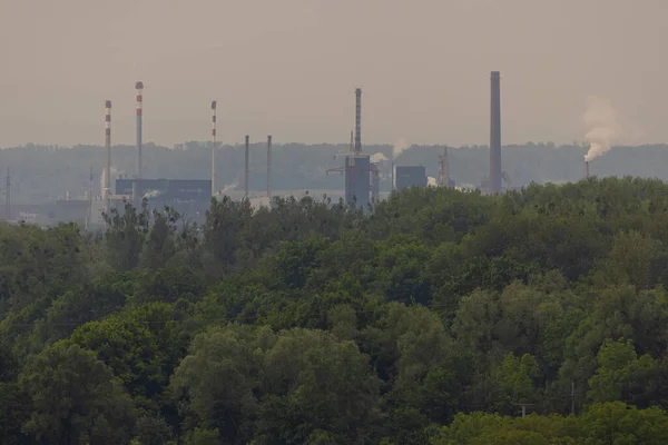 Linz Avusturya Daki Bir Fabrikanın Panoramik Manzarası Güzel Bir Ormanın — Stok fotoğraf