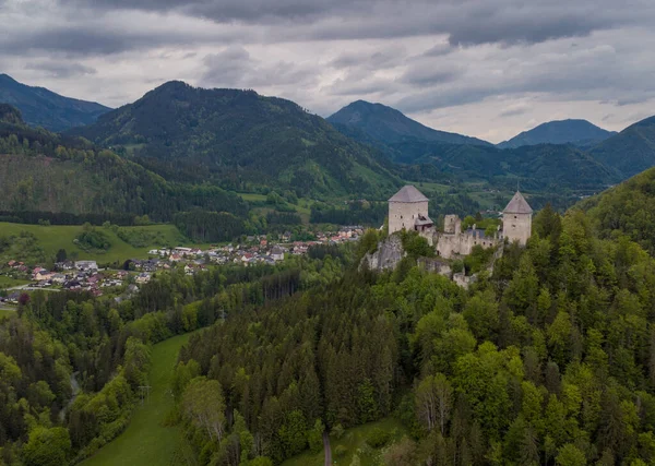 Aerial Drone View Castle Gallenstein Close Sankt Gallen Austria Cloudy — Stock Photo, Image