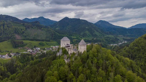 Aerial Drone View Castle Gallenstein Close Sankt Gallen Austria Cloudy — Stock Photo, Image