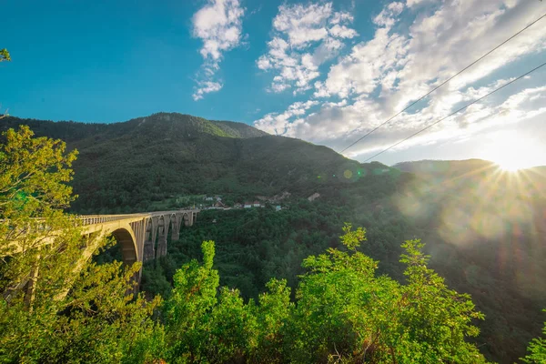 Famous Bridge Tara River Montenegro Crna Gora Evening Sun Called — Zdjęcie stockowe