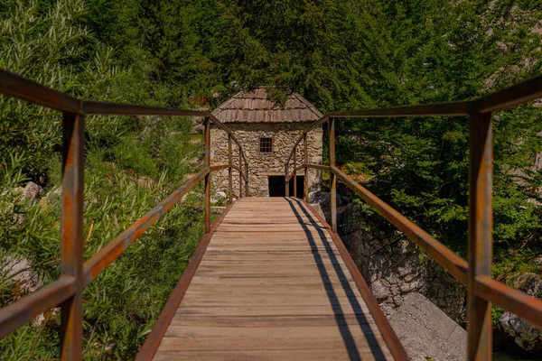 Bridge Popular Tourist Attraction Valbona Valley Albania Mulliri Vjeter Old — Zdjęcie stockowe