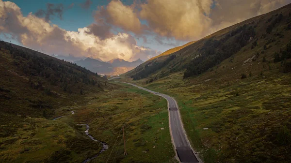 Aerial Drone View Morning Valley Kuhtai One Magnificent Valleys Heart — Fotografia de Stock