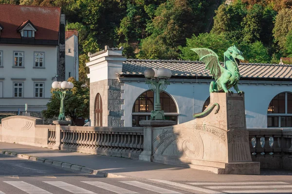 Famous Dragon Bridge Zmajski Most Landmark Ljublana Slovenia Early Morning — 스톡 사진