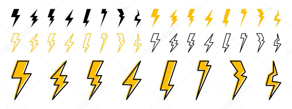 Lightning set. Electric discharge, flash or anger concept. Vector illustration