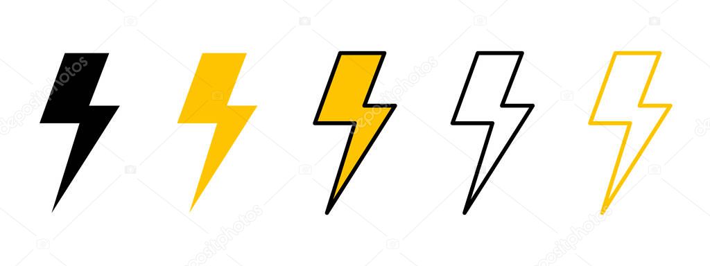 Lightning set. Electric discharge, flash or anger concept. Vector illustration