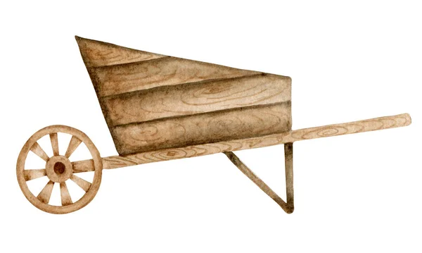 Wooden Wheelbarrow Watercolor Rustic Illustration Farmhouse Element Harvest Art — Stock Photo, Image