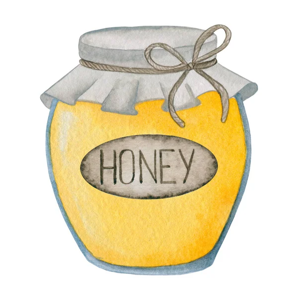 Jar Honung Akvarell Illustration — Stockfoto