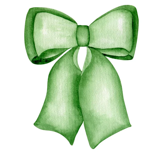 绿色缎带弓 水彩画圣诞装饰元素 女配饰 — 图库照片