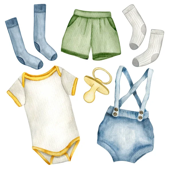 Neutrale Babybekleidung Für Neugeborene Anzug Socken Shorts Schnuller Fashon Für — Stockfoto