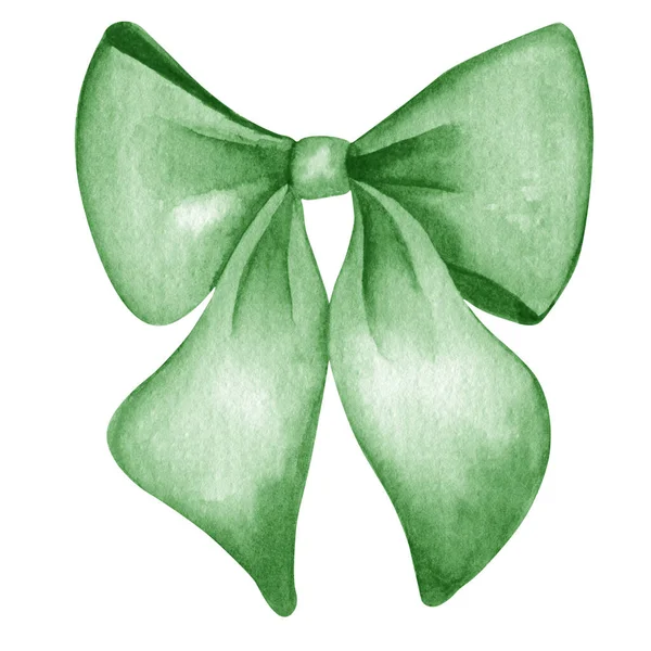 绿色缎带弓 水彩画圣诞装饰元素 女配饰 — 图库照片