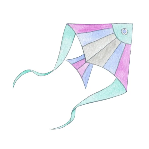 Watercolor Hand Drawn Paper Kite Toy Illustration — Stock Photo, Image