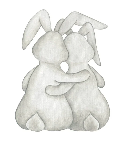 バレンタインデーのための愛の水彩画のイラストのウサギのカップル — ストック写真