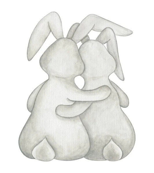 Couple Rabbits Love Watercolor Illustration Valentines Day — Stockfoto