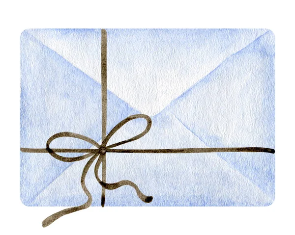 Blue Envelope Tied Ribbon Watercolor Illustration — стоковое фото