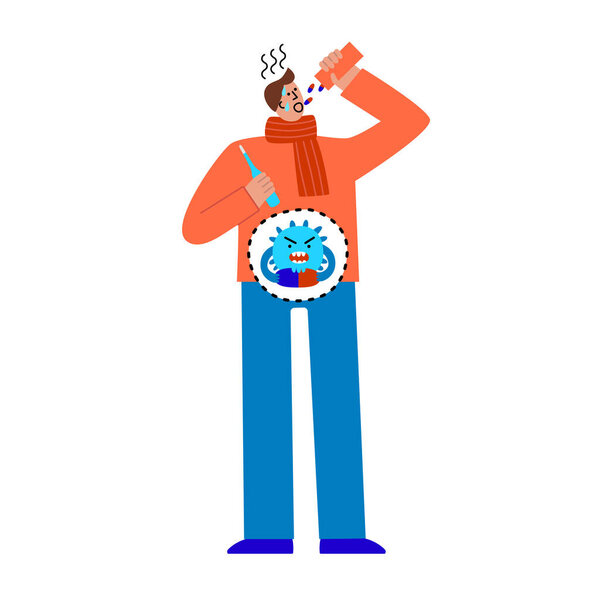 Bacteria resistance concept. Man eat antibiotic pills