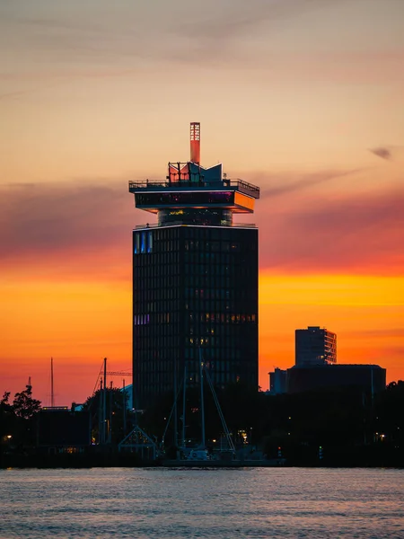 Solnedgång Amsterdam Med Skyline Och Byggnader — Stockfoto