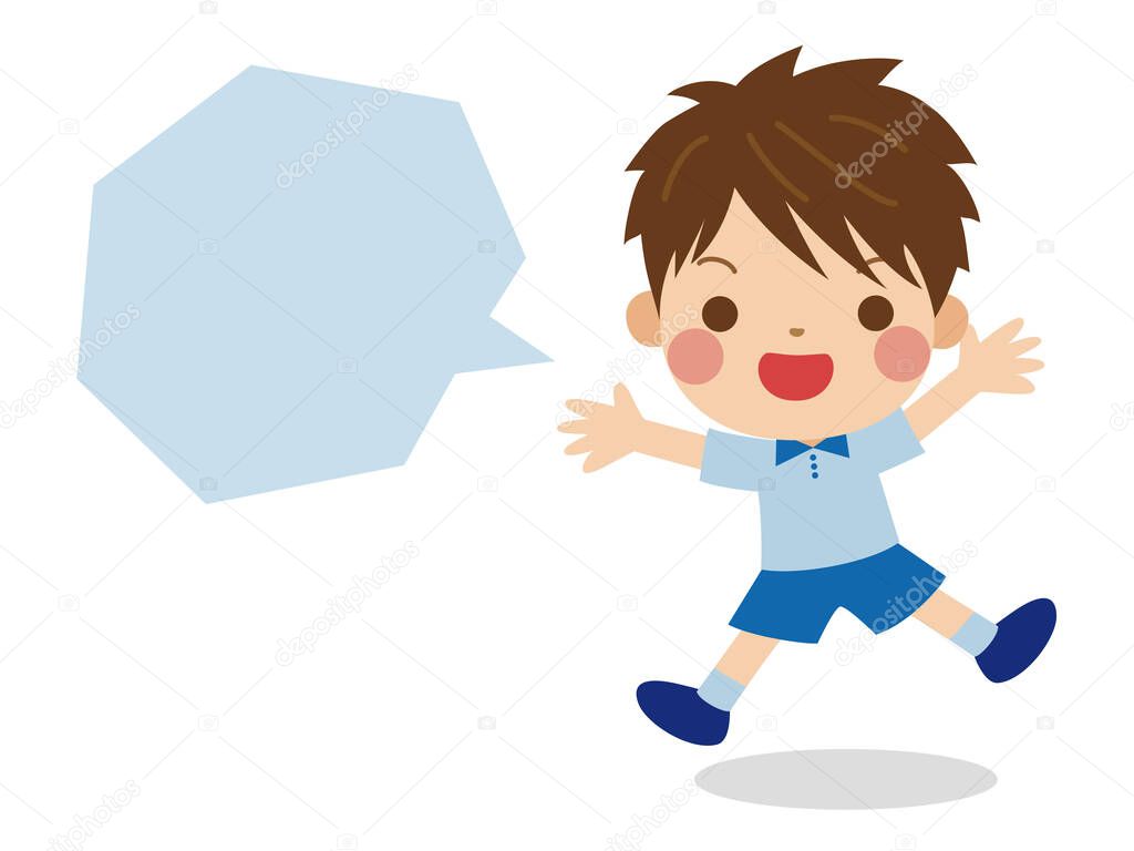 Cute boy jumping with a speech bubble
