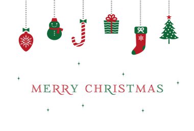 Süslü Noel kartları (kardan adam, Noel ağacı, Noel çorabı, şeker kamışları, hediyeler, süsler))