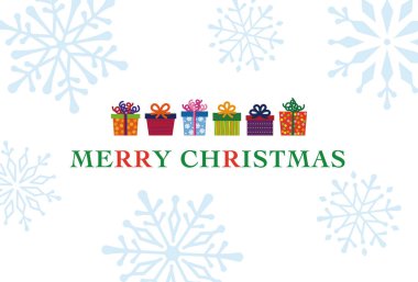 Noel hediyeli ve kar taneli Noel kartı