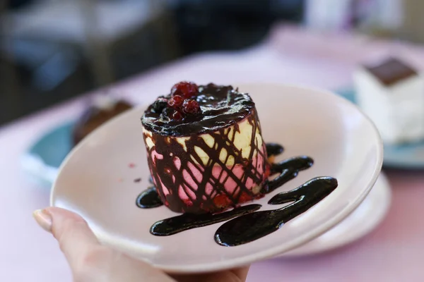 Tasty deserts and ice cream. Girls and boys holding deserts. Delicious decorated deserts on plates