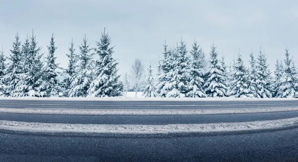 Panoramic view of the beautiful country road in winter. — Stock Photo, Image