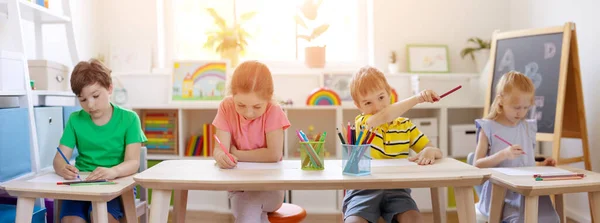 Cute Children Sitting Classroom Wring Lesson Concept Back School — Stock Fotó