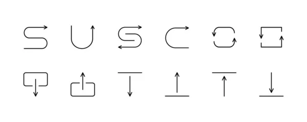 Απλό σύνολο από εικονίδια βέλους. Κατεύθυνση πάνω, κάτω, περιστροφή, U-στροφή, αριστερά, δεξιά. Διάνυσμα υπογράψει σε απλό στυλ, απομονώνονται σε λευκό φόντο. Αρχικό μέγεθος 64x64 εικονοστοιχεία. — Διανυσματικό Αρχείο