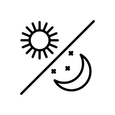 Satır Simgesi Gündüz-Gece Kipini Basit Bir Tarzla Değiştiriyor. Mobil uygulama geliştirme için Açık Karanlık kip. Beyaz arkaplanda izole edilmiş basit bir şekilde vektör işareti. Asıl boyutu 64x64 piksel.