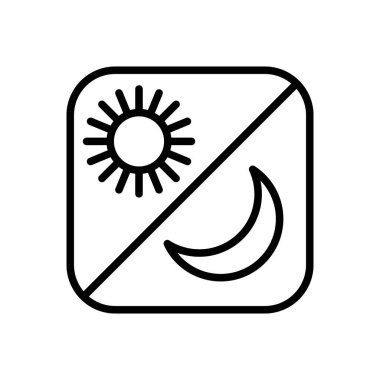 Satır Simgesi Gündüz-Gece Kipini Basit Bir Tarzla Değiştiriyor. Mobil uygulama geliştirme için Açık Karanlık kip. Beyaz arkaplanda izole edilmiş basit bir şekilde vektör işareti. Asıl boyutu 64x64 piksel.