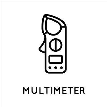 Elektronik çoklu metre çizgi simgesi, test edici, ölçüm aracı beyaz arkaplanda izole edilmiş basit bir şekilde. Akım, direnç, voltaj ölçümü. Beyaz üzerine izole edilmiş basit biçimdeki vektör işareti