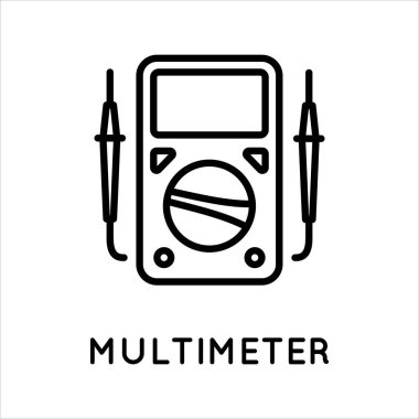 Dijital çoklu metre çizgi simgesi, test edici, ölçüm aracı beyaz arkaplanda izole edilmiş basit bir şekilde. Akım, direnç, voltaj ölçümü. Beyaz üzerine izole edilmiş basit biçimdeki vektör işareti