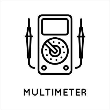 Dijital çoklu metre çizgi simgesi, test edici, ölçüm aracı beyaz arkaplanda izole edilmiş basit bir şekilde. Akım, direnç, voltaj ölçümü. Beyaz üzerine izole edilmiş basit biçimdeki vektör işareti