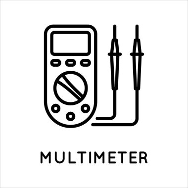 Dijital çoklu metre çizgi simgesi, test edici, ölçüm aracı beyaz arkaplanda izole edilmiş basit bir şekilde. Akım, direnç, voltaj ölçümü. Beyaz üzerine izole edilmiş basit biçimdeki vektör işareti