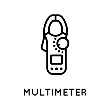 Elektronik çoklu metre çizgi simgesi, test edici, ölçüm aracı beyaz arkaplanda izole edilmiş basit bir şekilde. Akım, direnç, voltaj ölçümü. Beyaz üzerine izole edilmiş basit biçimdeki vektör işareti