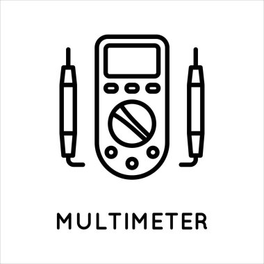 Dijital çoklu metre çizgi simgesi, test edici, ölçüm aracı beyaz arkaplanda izole edilmiş basit bir şekilde. Akım, direnç, voltaj ölçümü. Beyaz üzerine izole edilmiş basit biçimdeki vektör işareti