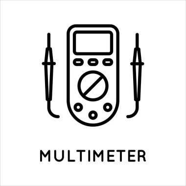 Dijital çoklu metre çizgi simgesi, test edici, ölçüm aracı beyaz arkaplanda izole edilmiş basit bir şekilde. Akım, direnç, voltaj ölçümü. Beyaz üzerine izole edilmiş basit biçimdeki vektör işareti