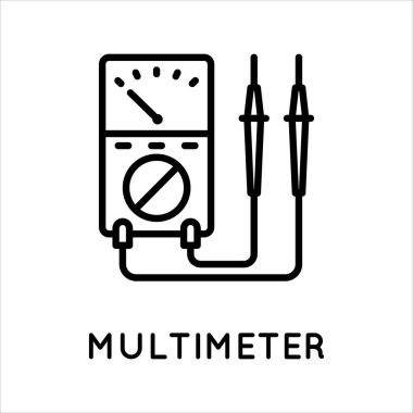 Analog çoklu metre çizgi simgesi, test edici, ölçüm aracı beyaz arkaplanda izole edilmiş basit bir şekilde. Akım, direnç, voltaj ölçümü. Beyaz üzerine izole edilmiş basit biçimdeki vektör işareti