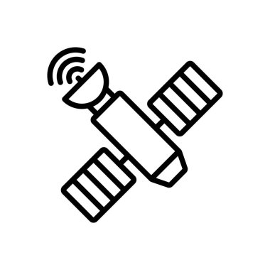 Uydu simgesi. Beyaz arkaplanda basit bir şekilde izole edilmiş vektör işareti. Asıl boyutu 64x64 piksel.