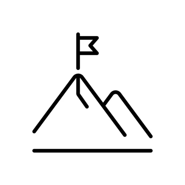 Βουνό με εικονίδιο σημαίας. Τέλος Πόιντ, Νίκη, Ηγεσία, Επιτυχία, Στόχος, Τέλος. Διάνυσμα υπογράψει σε απλό στυλ απομονώνονται σε λευκό φόντο. — Διανυσματικό Αρχείο
