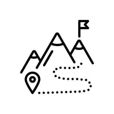 Dağ Yolu Simgesi. Dağa tırmanmak. Dağ yürüyüşü. Gezinti. Beyaz arkaplanda izole edilmiş basit bir biçimdeki vektör işareti.