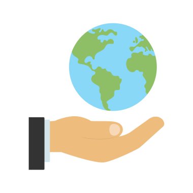 Toprağı tutan el. Beyaz bir arkaplanda resim.