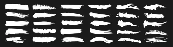 Набір Білих Штрихів Пензлем Ізольовані Чорному Тлі — стокове фото